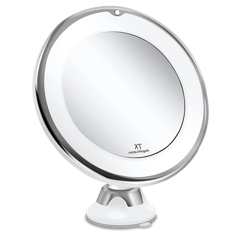 Magnifying Mirror Dual 7x 10x LED Suction Mount