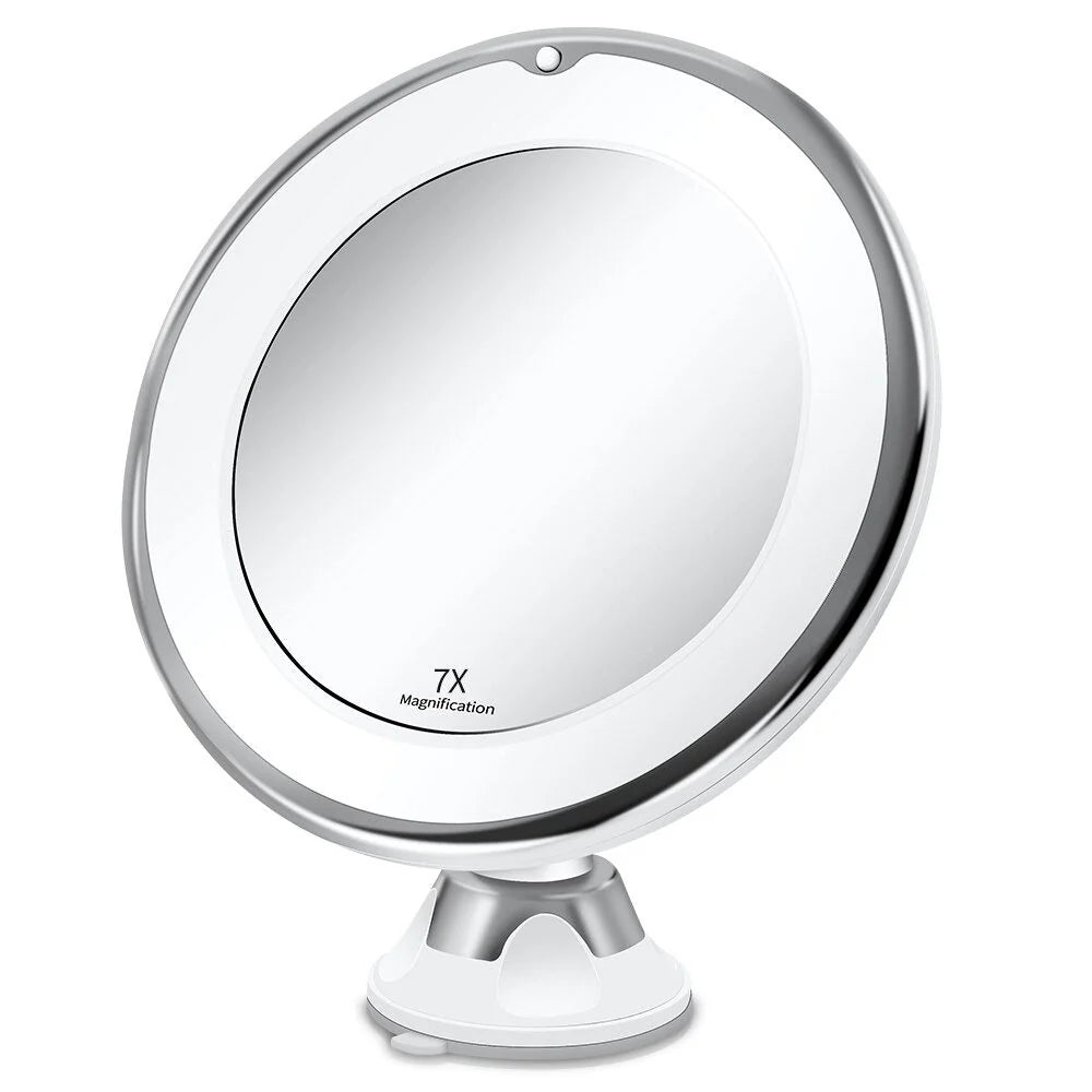 Magnifying Mirror Dual 7x 10x LED Suction Mount