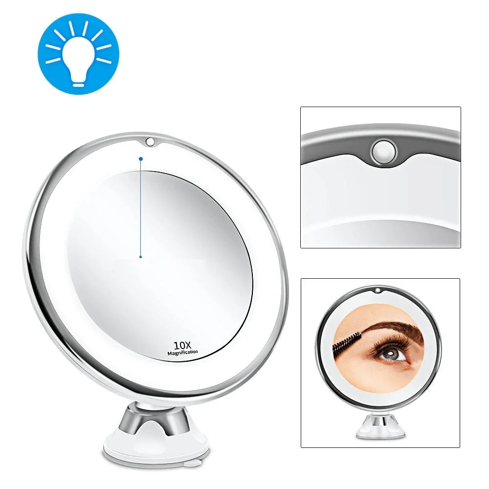 Magnifying Mirror Dual 7x 10x LED Suction Mount