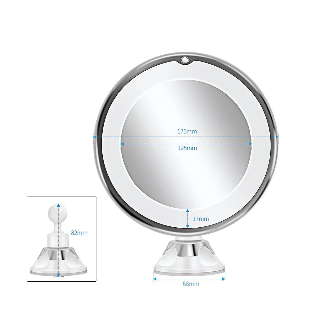 Magnifying Mirror Dual 7x 10x LED Suction Mount