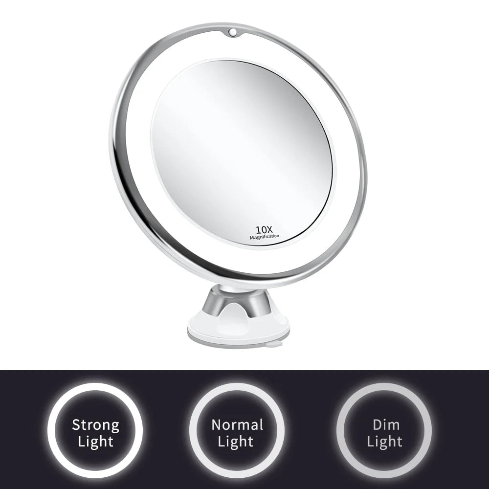 Magnifying Mirror Dual 7x 10x LED Suction Mount