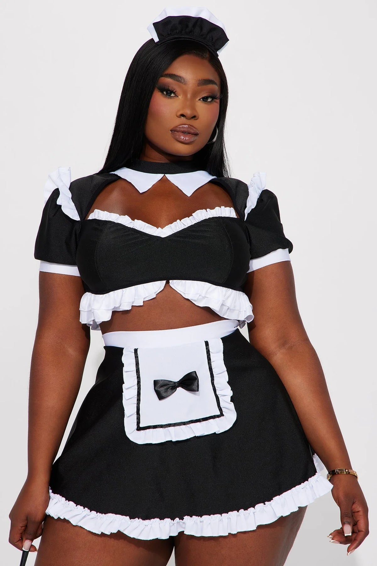 Maid Costume 4-Piece Lace Trim & Feather Duster