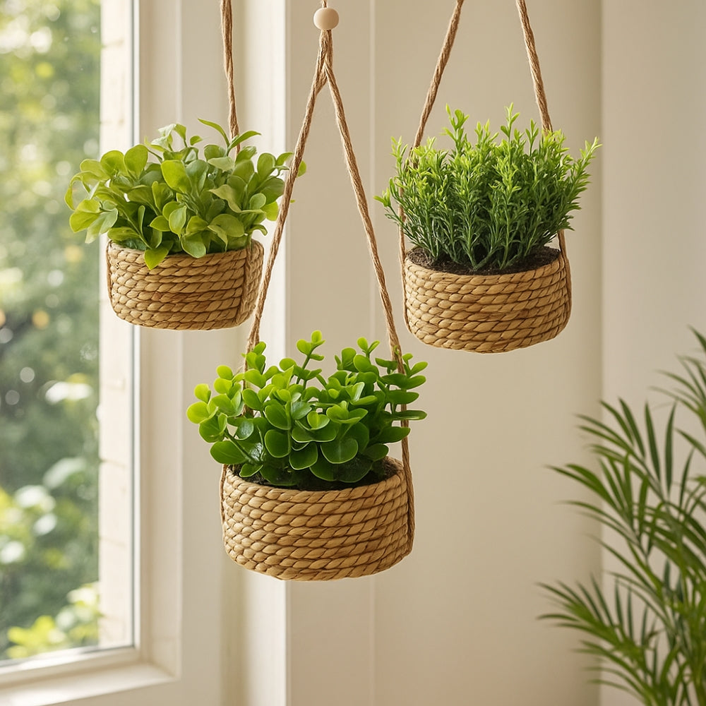 Maintenance-Free Woven Hanging Faux Plant