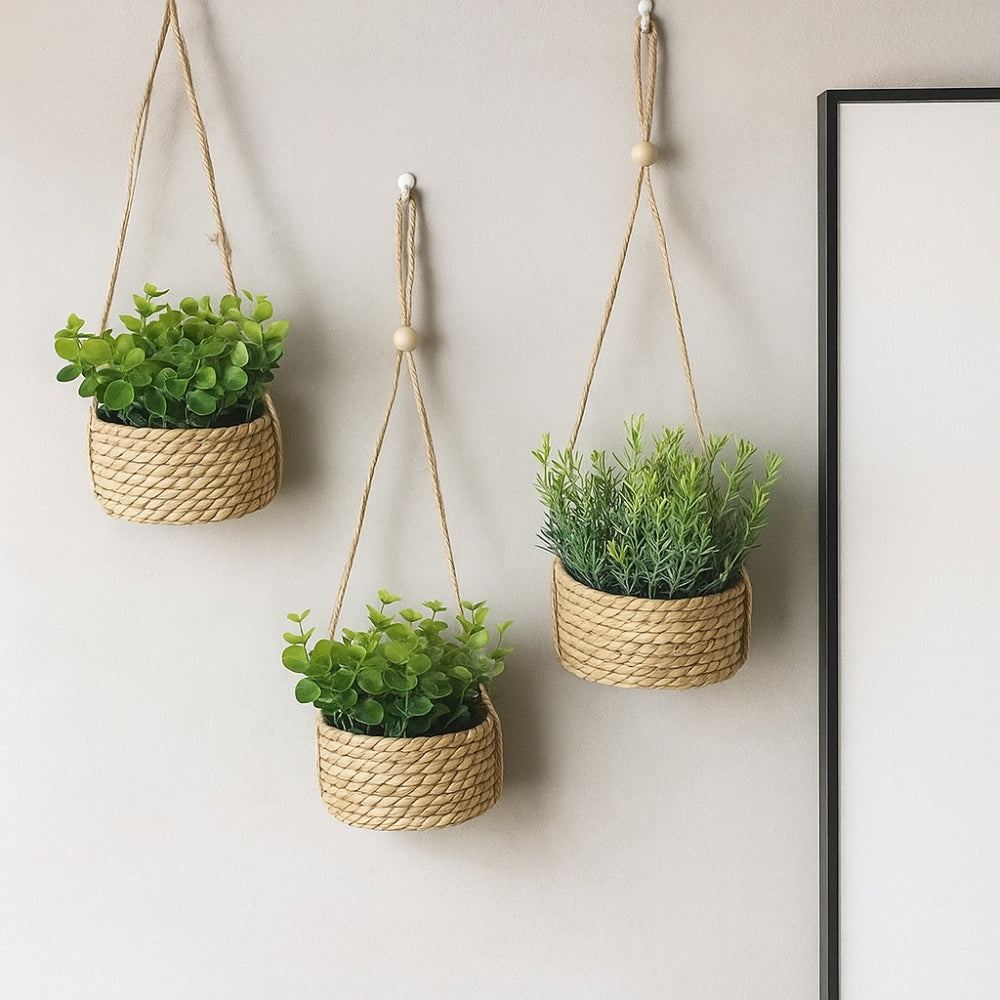 Maintenance-Free Woven Hanging Faux Plant
