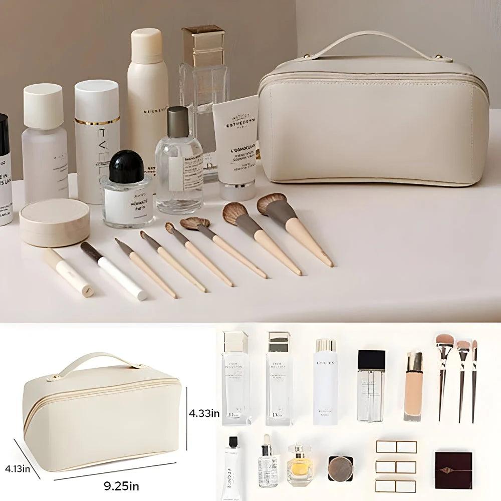 Makeup Bag Molded PU Shell Stand-Up Wide Opening