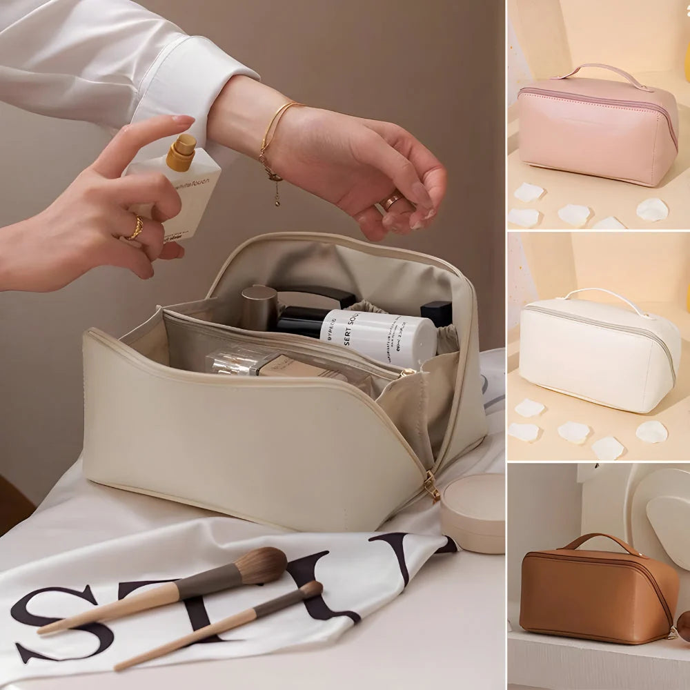 Makeup Bag Molded PU Shell Stand-Up Wide Opening