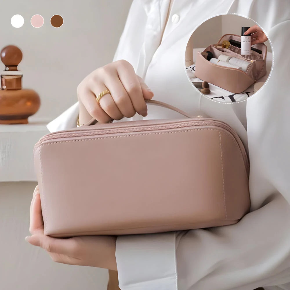 Makeup Bag Molded PU Shell Stand-Up Wide Opening