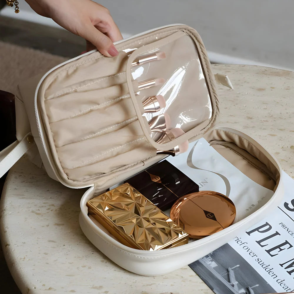 Makeup Bag Molded PU Shell Stand-Up Wide Opening