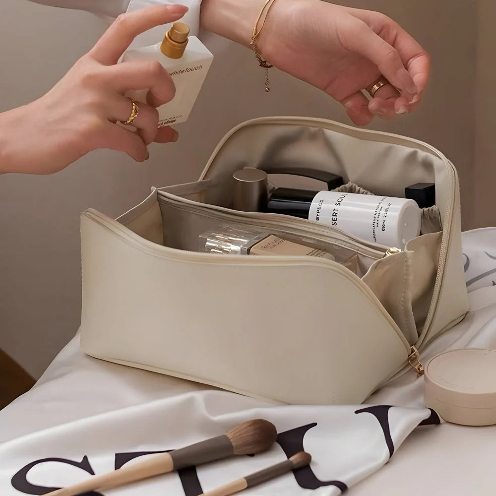 Makeup Bag Molded PU Shell Stand-Up Wide Opening