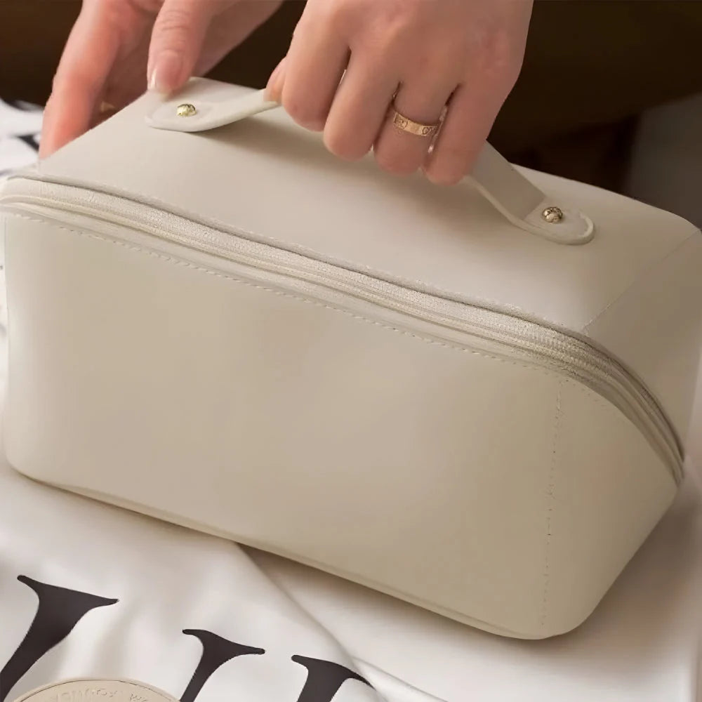 Makeup Bag Molded PU Shell Stand-Up Wide Opening