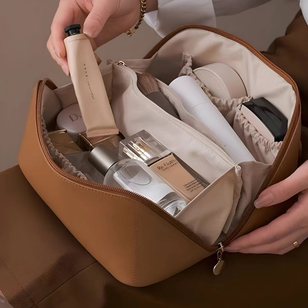 Makeup Bag Molded PU Shell Stand-Up Wide Opening