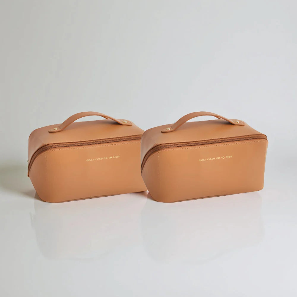 Makeup Bag Molded PU Shell Stand-Up Wide Opening
