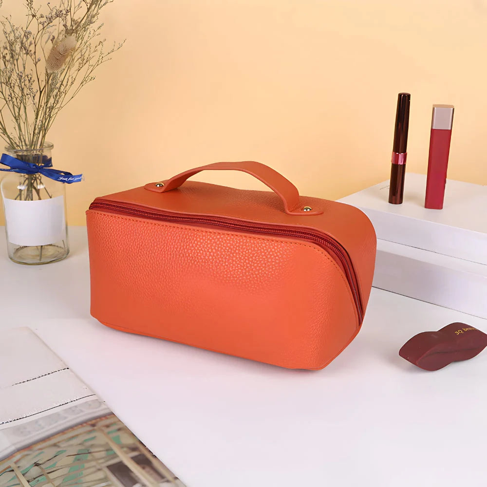 Makeup Bag Molded PU Shell Stand-Up Wide Opening