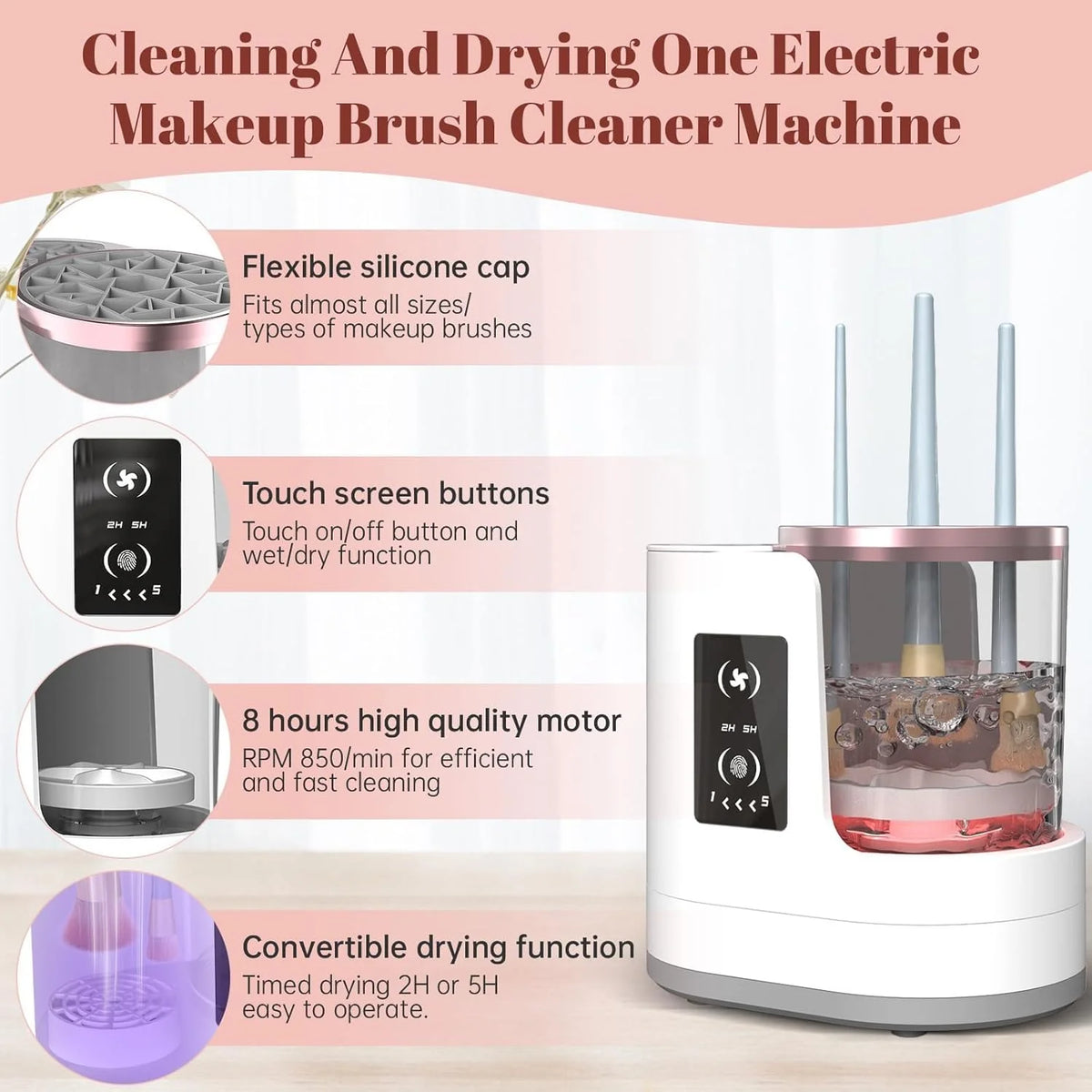 Makeup Brush Cleaner High-Speed Spin Silicone Collars