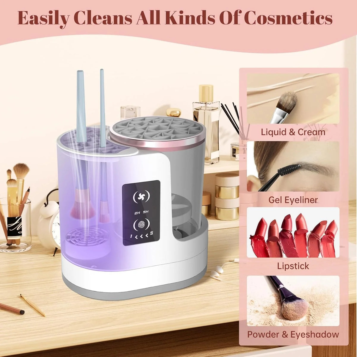 Makeup Brush Cleaner High-Speed Spinning Multiple Collars