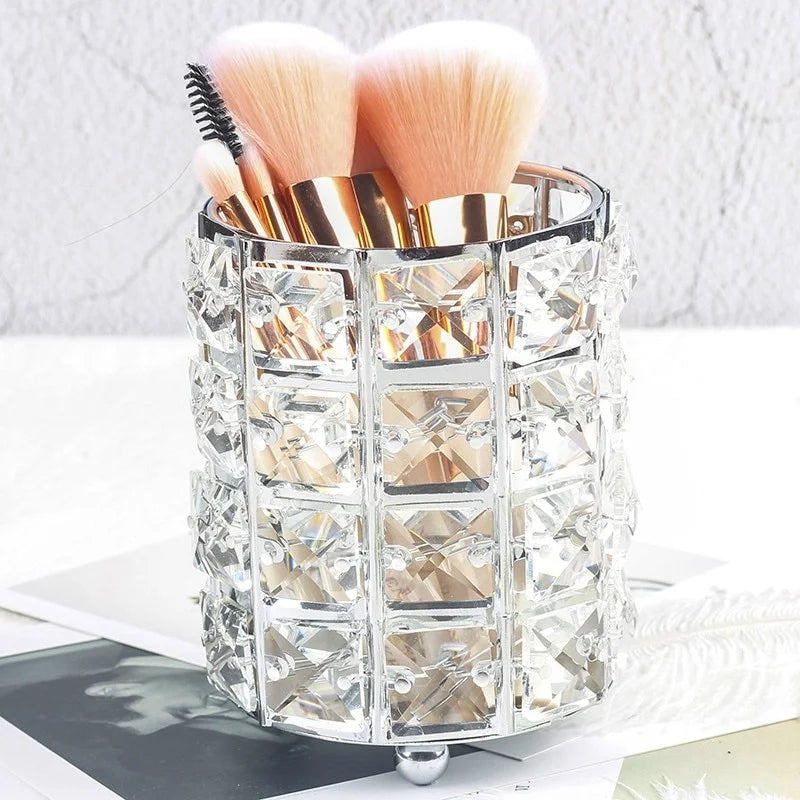 Makeup Brush Holder Crystal Bead Stainless Steel Frame