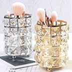 Makeup Brush Holder Crystal Bead Stainless Steel Frame