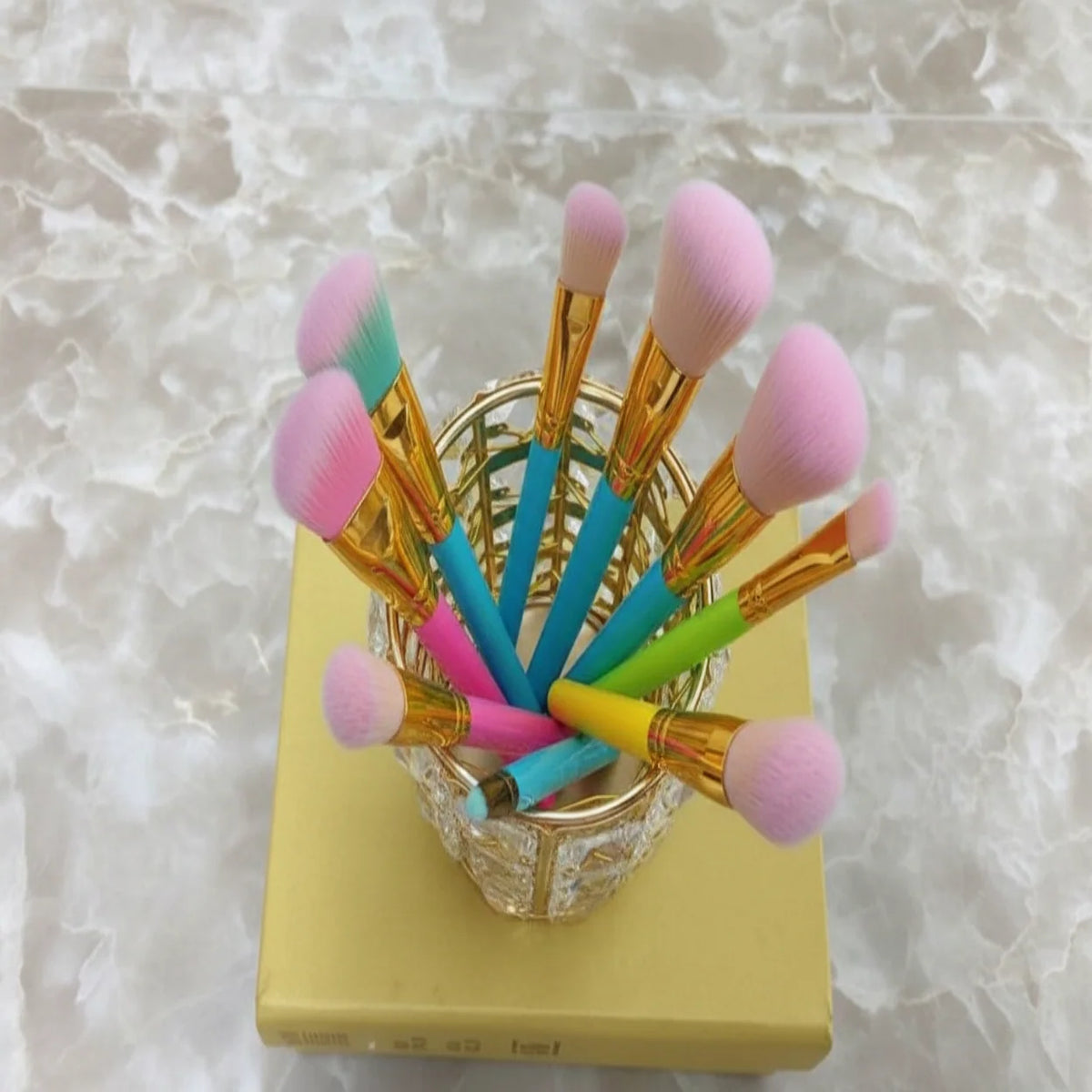 Makeup Brush Holder Crystal Bead Stainless Steel Frame
