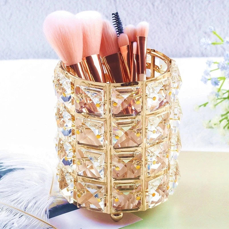 Makeup Brush Holder Crystal Bead Stainless Steel Frame