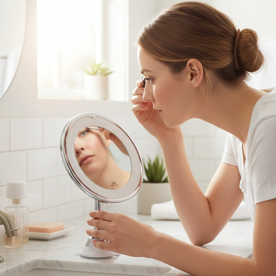 Makeup Mirror 10x Magnification LED Lighting & Adjustable Angle