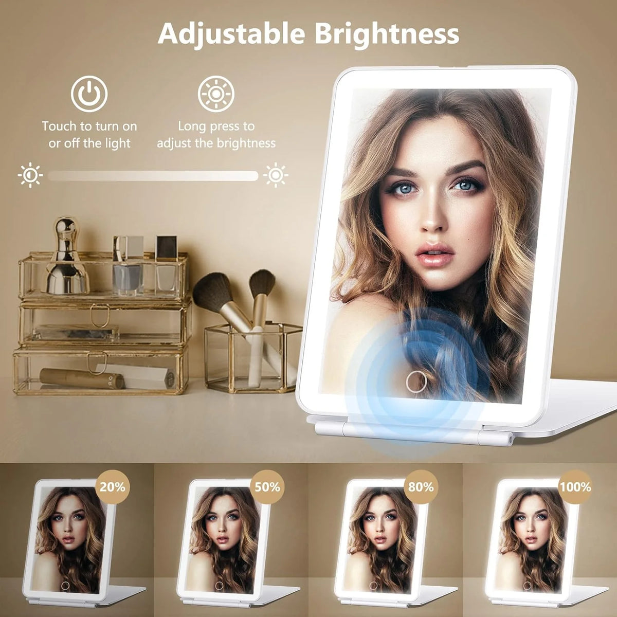 Makeup Mirror Foldable Rechargeable 10X Magnification