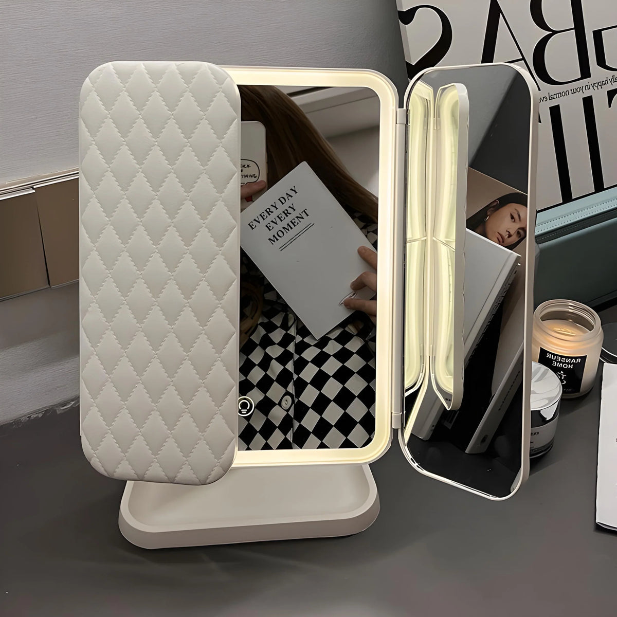 Makeup Mirror Triple-Panel 2x 3x Magnification LED Rechargeable