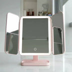 Makeup Mirror Triple-Panel 2x 3x Magnification LED Rechargeable