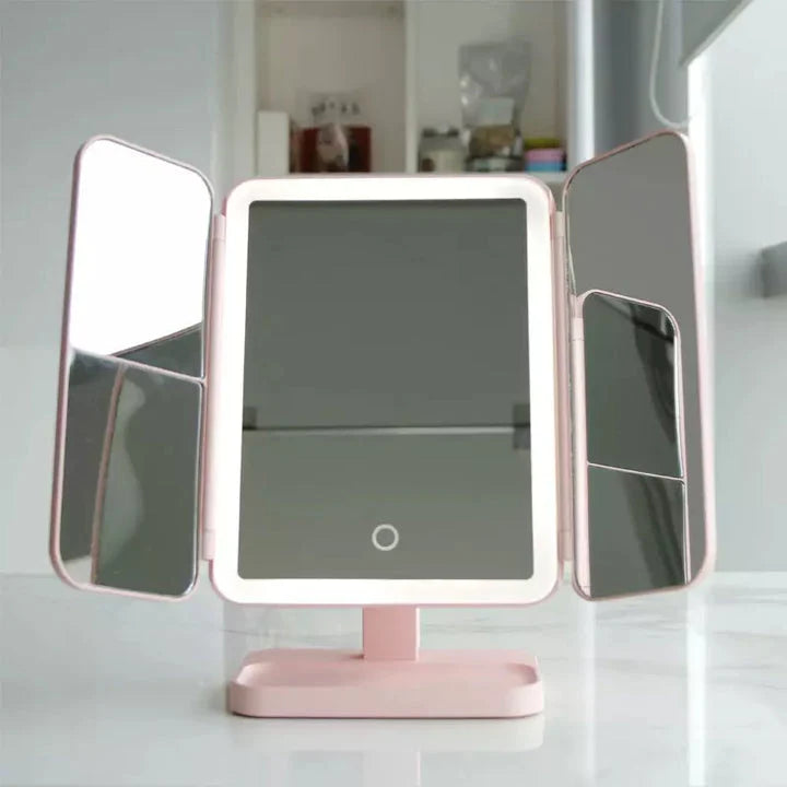 Makeup Mirror Triple-Panel 2x 3x Magnification LED Rechargeable