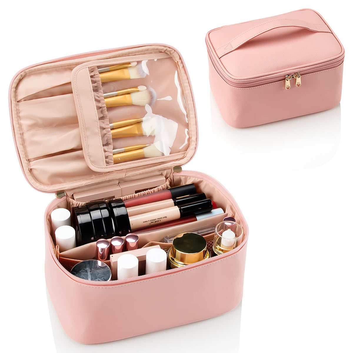 Makeup Organizer Bag Polyester Adjustable Dividers Sturdy Handle