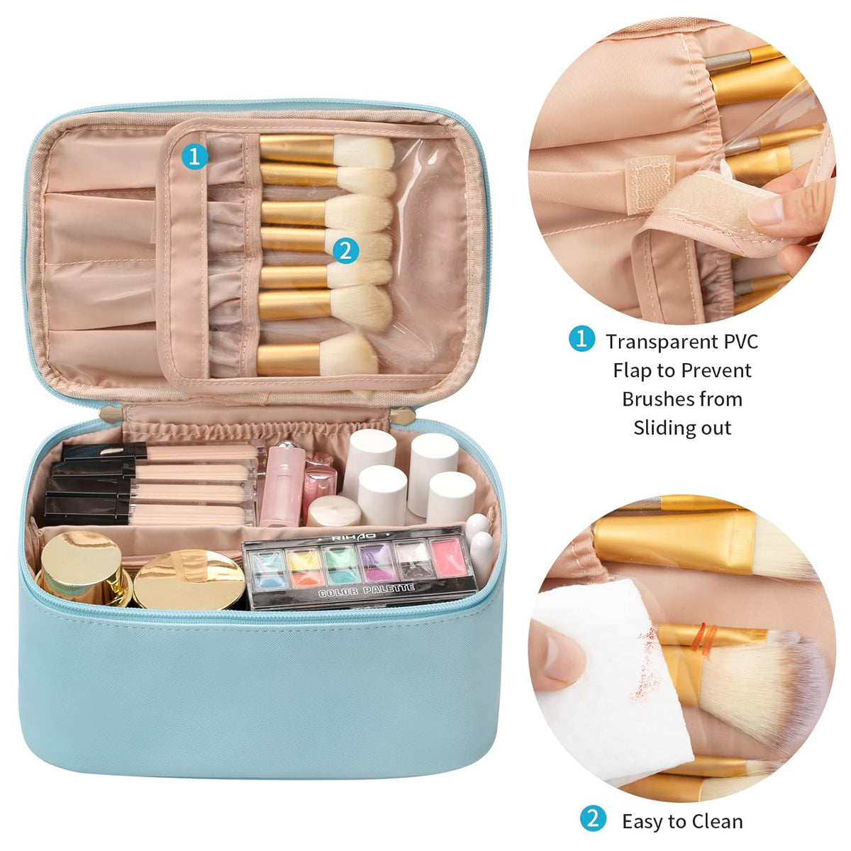 Makeup Organizer Bag Polyester Adjustable Dividers Sturdy Handle