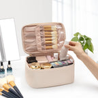 Makeup Organizer Bag Polyester Adjustable Dividers Sturdy Handle