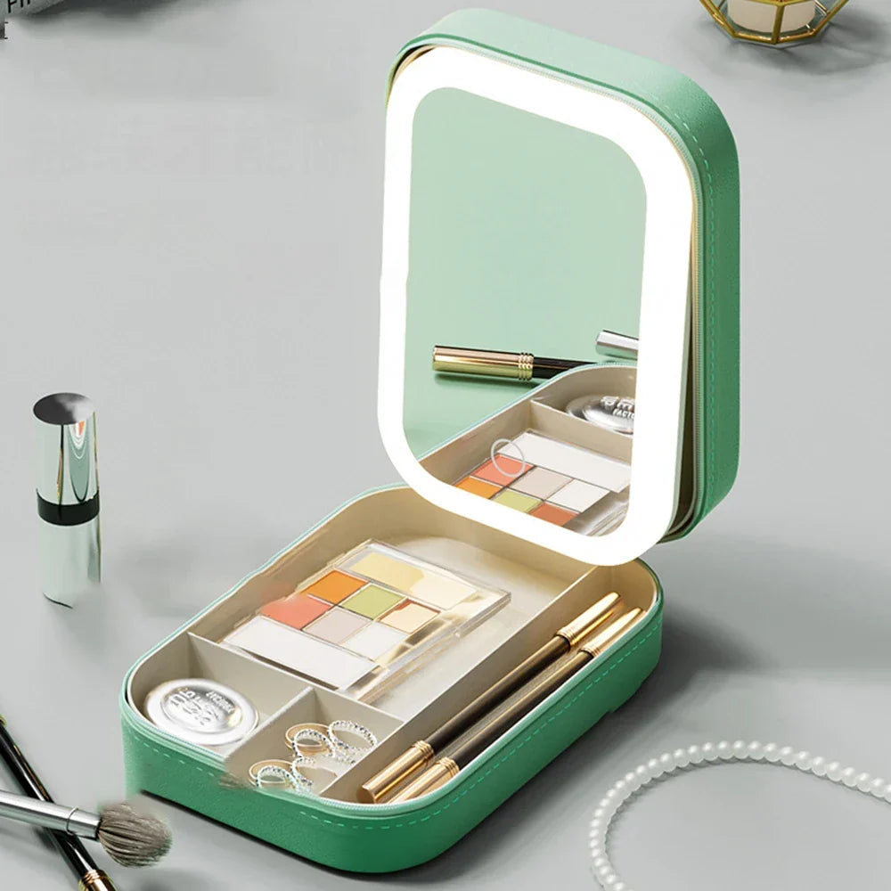 Makeup Organizer Box LED Mirror Three Light Modes Lockable