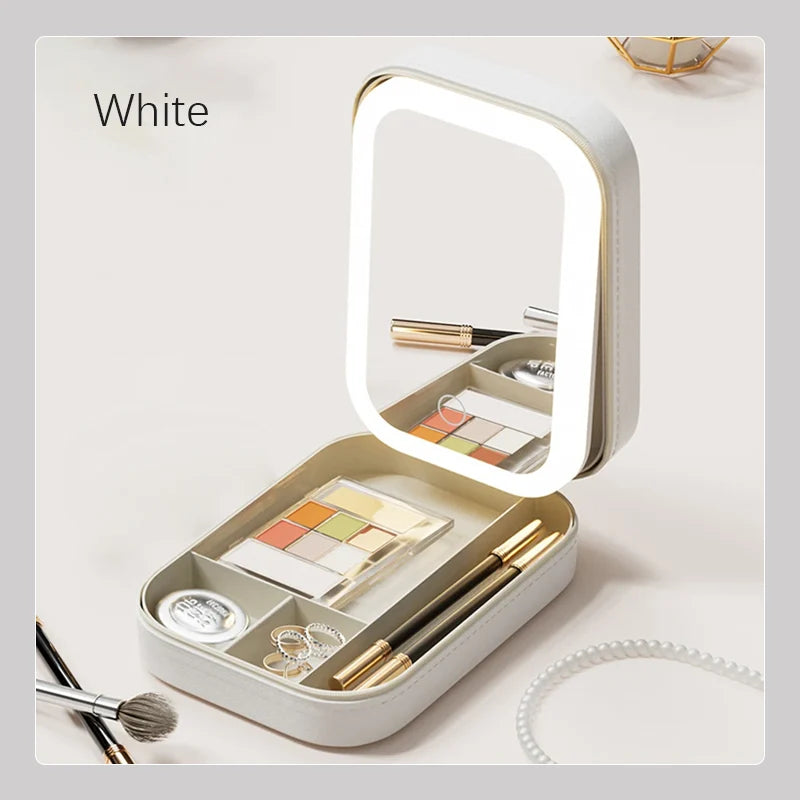 Makeup Organizer Box LED Mirror Three Light Modes Lockable