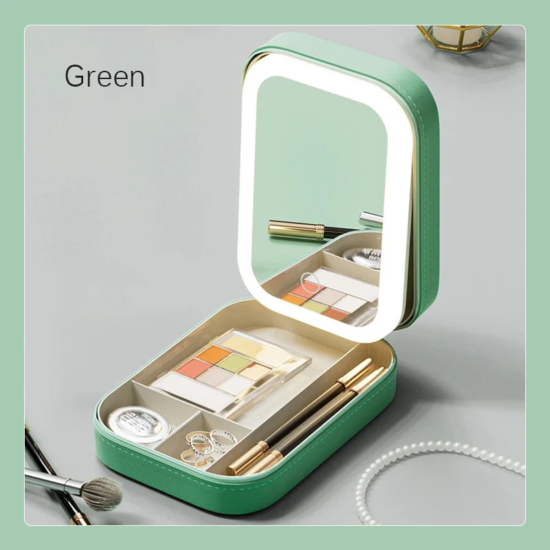 Makeup Organizer Box LED Mirror Three Light Modes Lockable