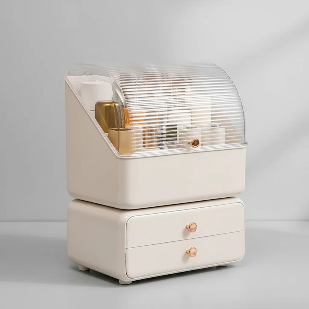 Makeup Organizer Box Transparent Dustproof Lid Removable Drawers & Compartments