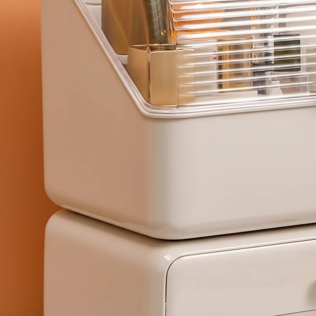 Makeup Organizer Box Transparent Dustproof Lid Removable Drawers & Compartments