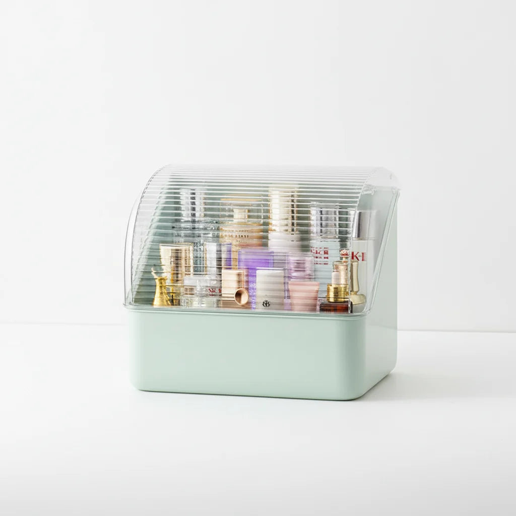 Makeup Organizer Box Transparent Dustproof Lid Removable Drawers & Compartments