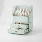 Makeup Organizer Box Transparent Dustproof Lid Removable Drawers & Compartments
