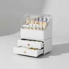 Makeup Organizer Box Transparent Dustproof Lid Removable Drawers & Compartments