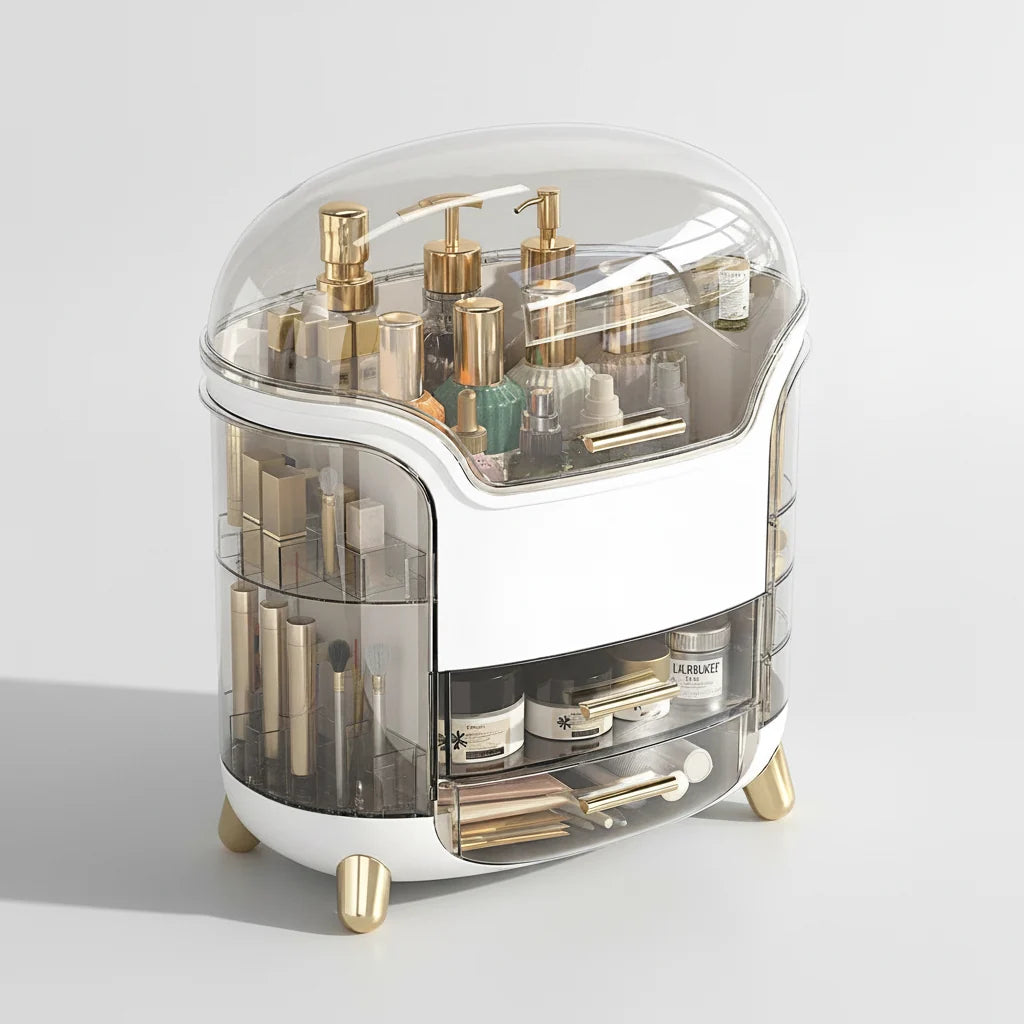 Makeup Organizer Clear Lid Water-Resistant Ergonomic Handle