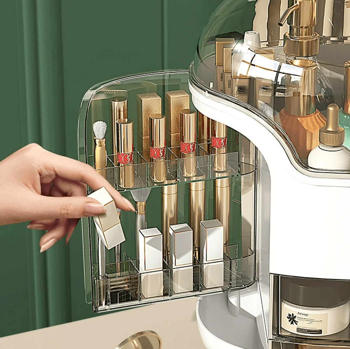 Makeup Organizer Clear Lid Water-Resistant Ergonomic Handle