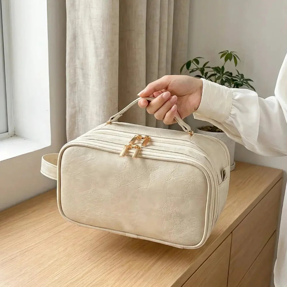 Makeup Organizer Full-View Double Zipper & Brush Slots