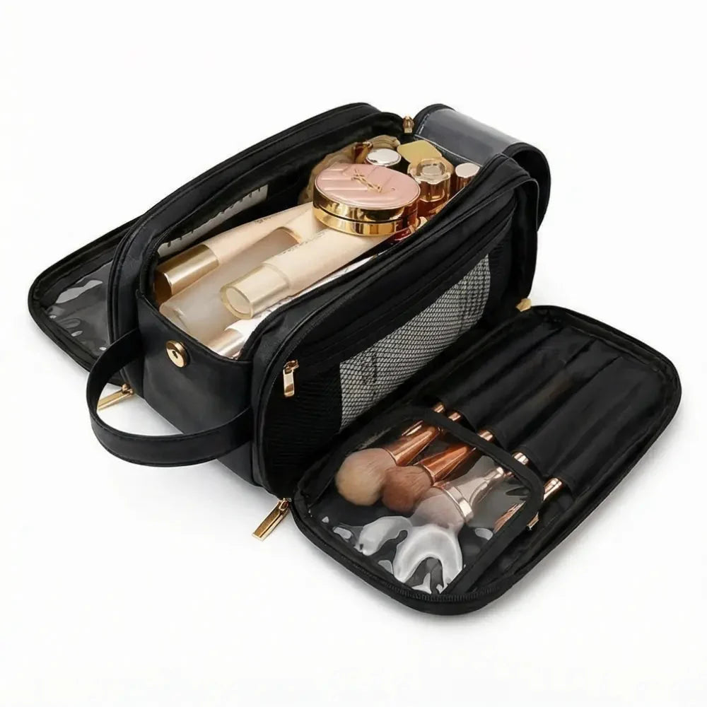 Makeup Organizer Full-View Double Zipper & Brush Slots