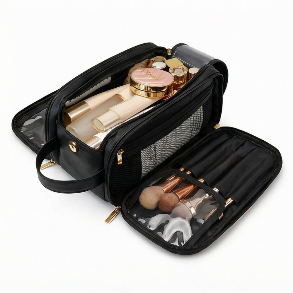 Makeup Organizer Lay-Flat Waterproof PU Leather Brush Protectors