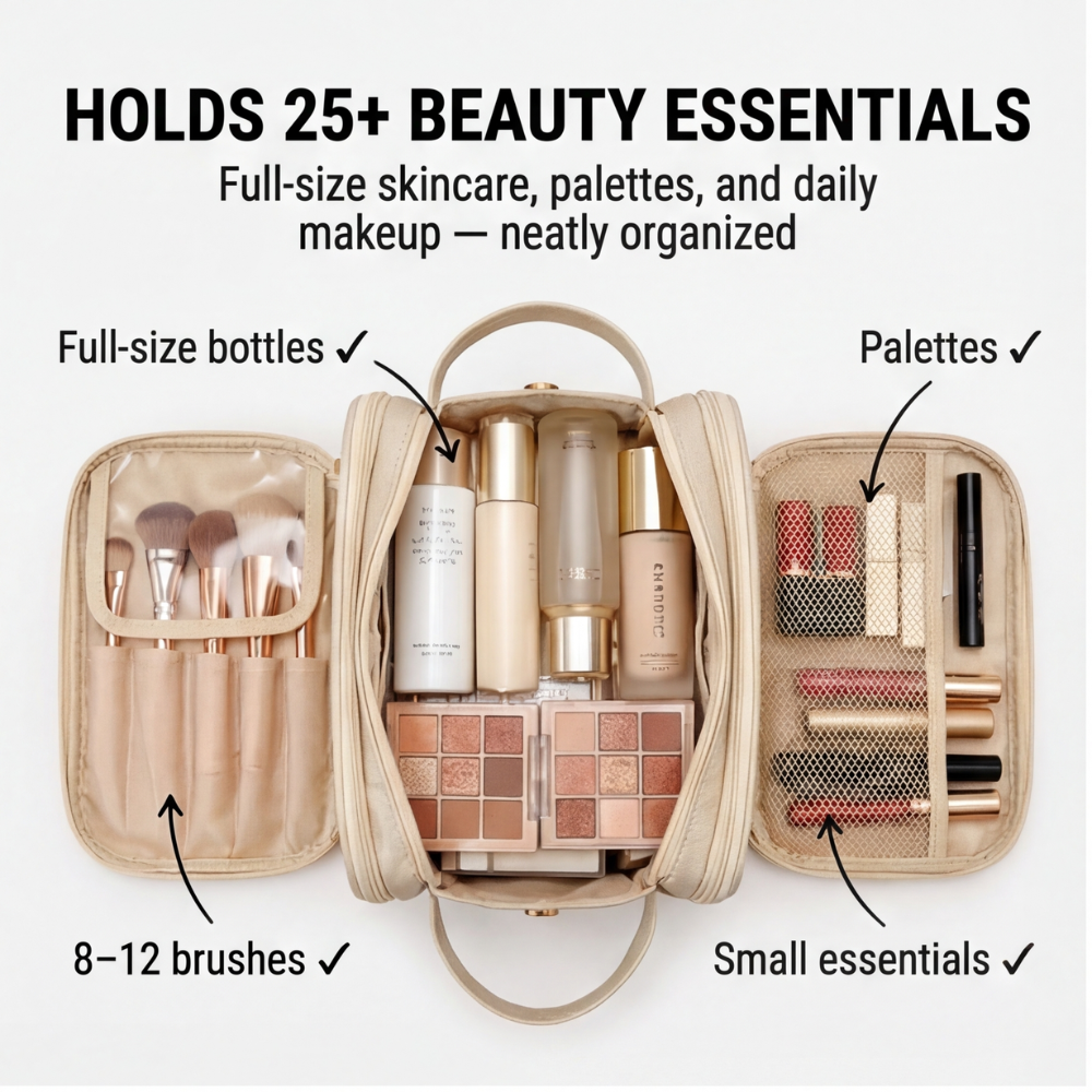 Makeup Organizer Lay-Flat Waterproof PU Leather Brush Protectors