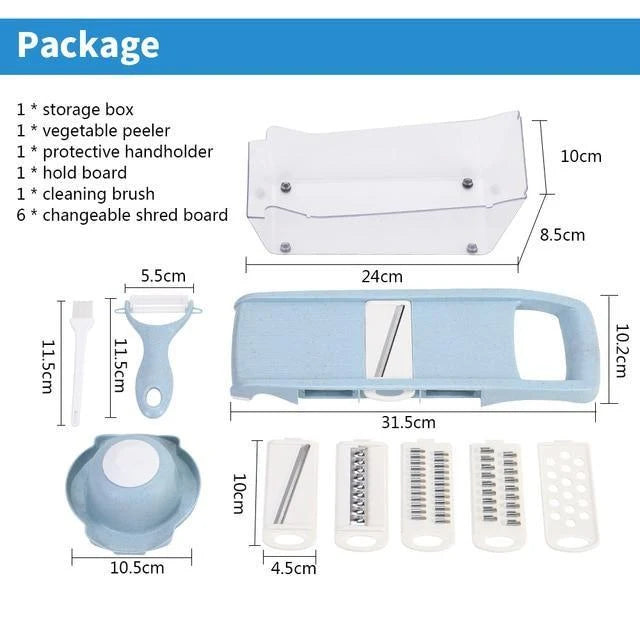 Mandoline Slicer 6 Stainless Steel Blades & Hand Guard