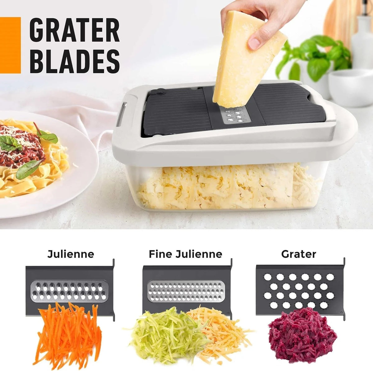 Mandoline Slicer 8-Function Stainless Steel Blades & Built-In Container