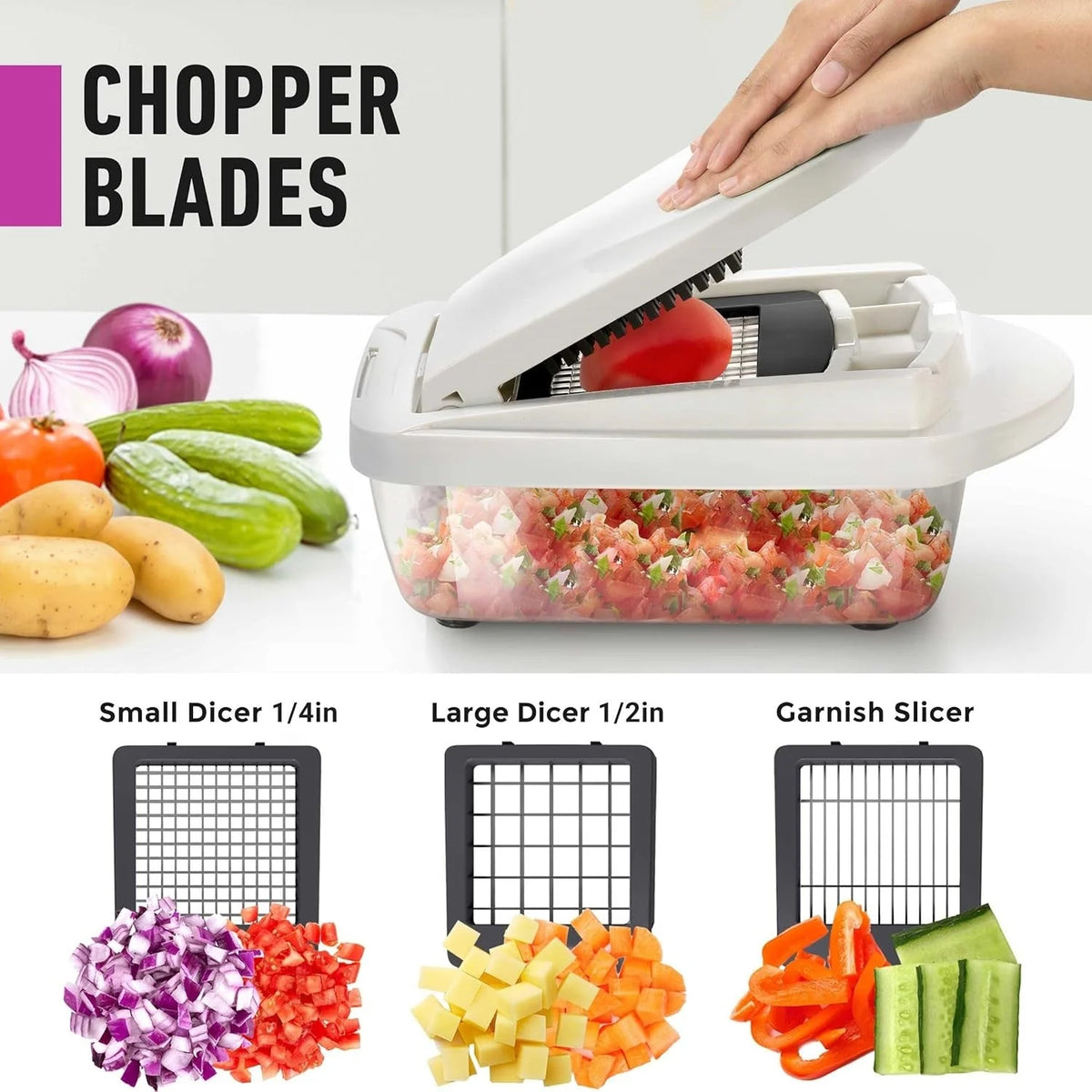 Mandoline Slicer 8-Function Stainless Steel Blades & Built-In Container