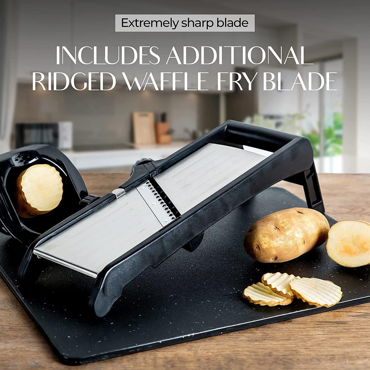 Mandoline Slicer Adjustable Dial Stainless Steel Blade & Gloves
