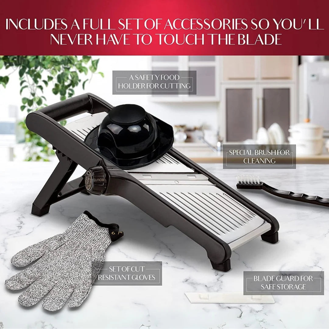 Mandoline Slicer Adjustable Dial Stainless Steel Blade & Gloves